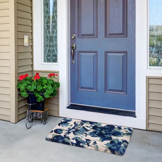 Blue Floral Doormat Durable
