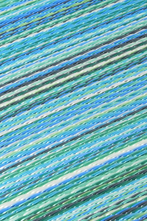 Cancun - Turquoise & Moss Green Striped Outdoor Rug for Patio