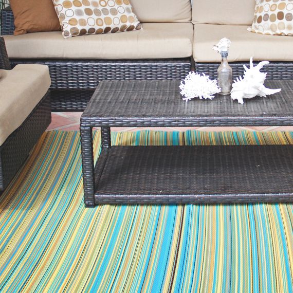Cancun - Lemon & Apple Green Striped Outdoor Rug for Patio FINAL SALE