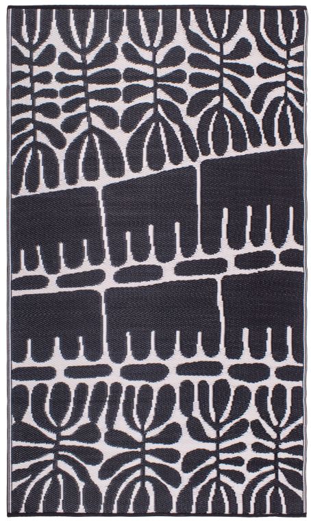 Serowe - Black & White Tribal Outdoor Rug for Patio - (4' x 6')