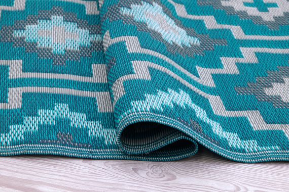 Lhasa - Teal Boho Outdoor Rug for Patio - (4' x 6')