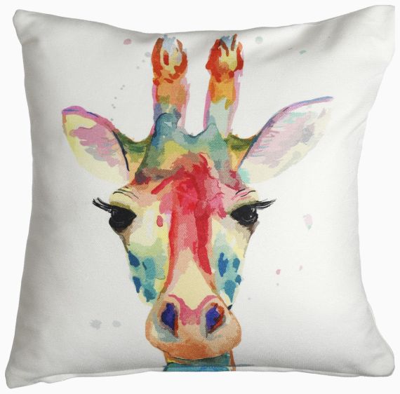 Watercolor Giraffe - Multi  Stain Resistant Indoor/Outdoor Pillow for Patio (20