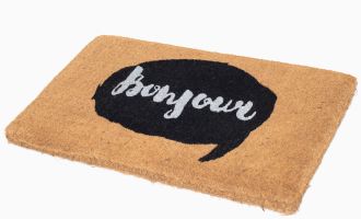 Bonjour Callout Doormat (18" x 30" Thick) Handwoven, Durable FINAL SALE