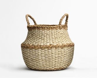 Fez - Ivory Round Belly Storage Basket with Handle