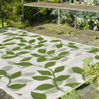 Bali - Forest Green & Cream  Tropical Outdoor Rug for Patio FINAL SALE