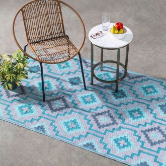 Lhasa - Teal Boho Outdoor Rug for Patio