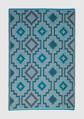 Lhasa - Teal Boho Outdoor Rug for Patio
