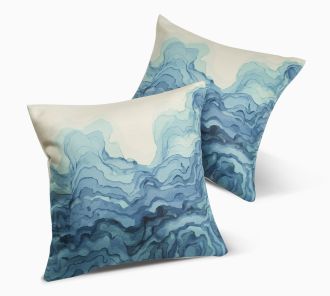 Watercolor Waves - Teal Stain Resistant Indoor/Outdoor Pillows for Patio (18" x 18" - Set of 2)