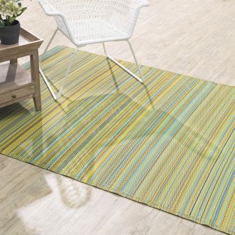 Cancun - Lemon & Apple Green Striped Outdoor Rug for Patio FINAL SALE
