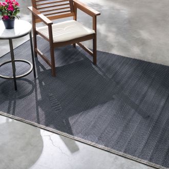 Cancun Shadow - Sand & Black Striped Outdoor Rug for Patio