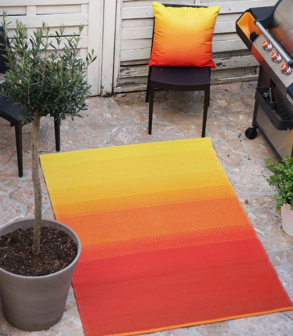 Fab Habitat Outdoor Rug - Waterproof, Fade Resistant, Crease-Free - Premium Recycled Plastic - Neutral Striped - Patio, Porch, Deck, Balcony - Cancun