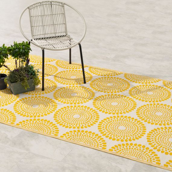 Fab Habitat Floral Geometric Outdoor Rug - Waterproof, Fade Resistant, Crease-Free - Recycled Plastic - Patio Porch Balcony - Rio Yellow - 4x6 ft